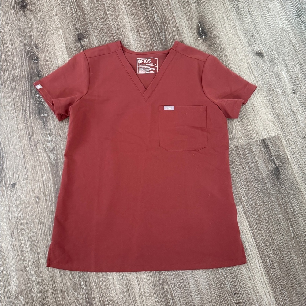 Figs V-Neck Scrub Top in Deep Brick